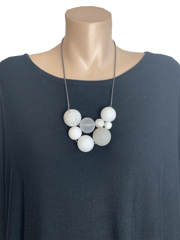 Blue Scarab Dreams White Ball Necklace, Necklace, Blue Scarab - Dressed By Swish