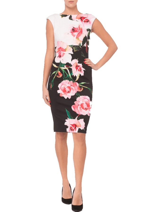 Joseph Ribkoff Black/White/Pink Dress Style 181328, Dress, Joseph Ribkoff - Dressed By Swish