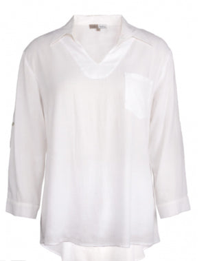 White V-Neck Shirt Top by Cafe Latte
