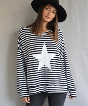 Love Lily White and Navy Stripe Star Windcheater