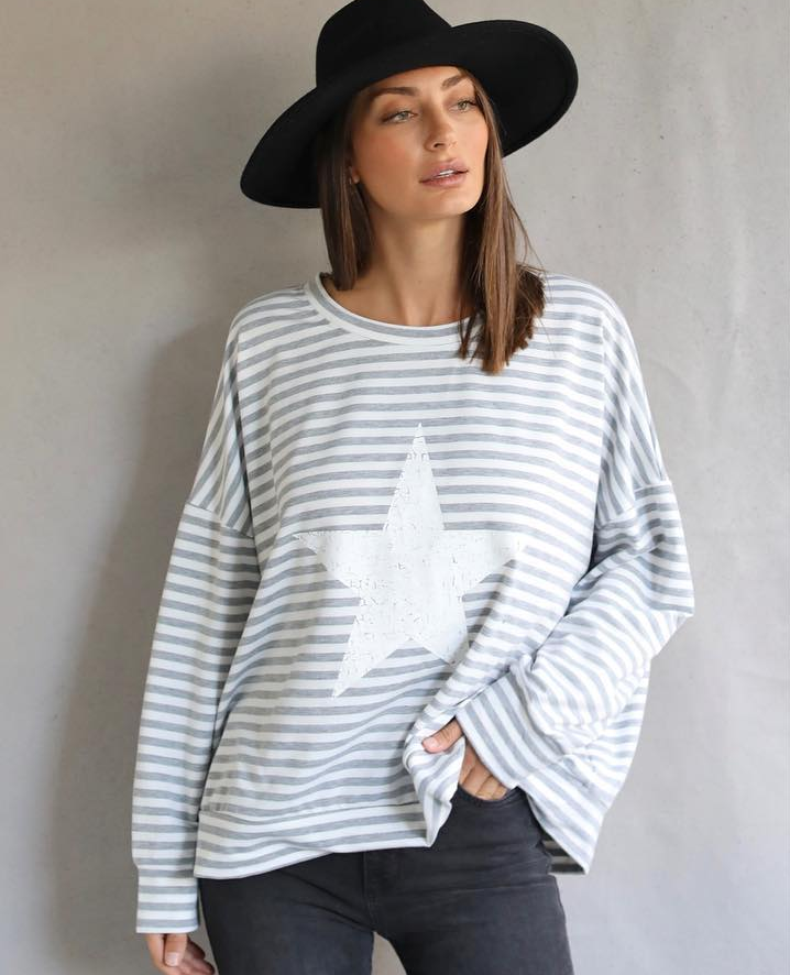 Love Lily White and Grey Stripe Star Windcheater