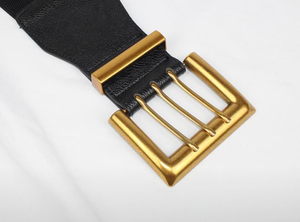 Black Stretch Belt with Brushed Gold Buckle