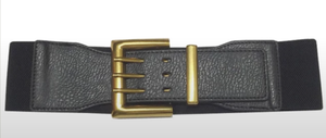 Black Stretch Belt with Brushed Gold Buckle