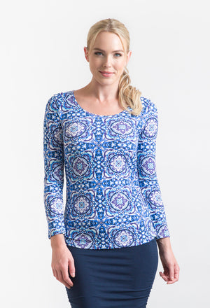 Long Sleeve Ruched Mosaic Top